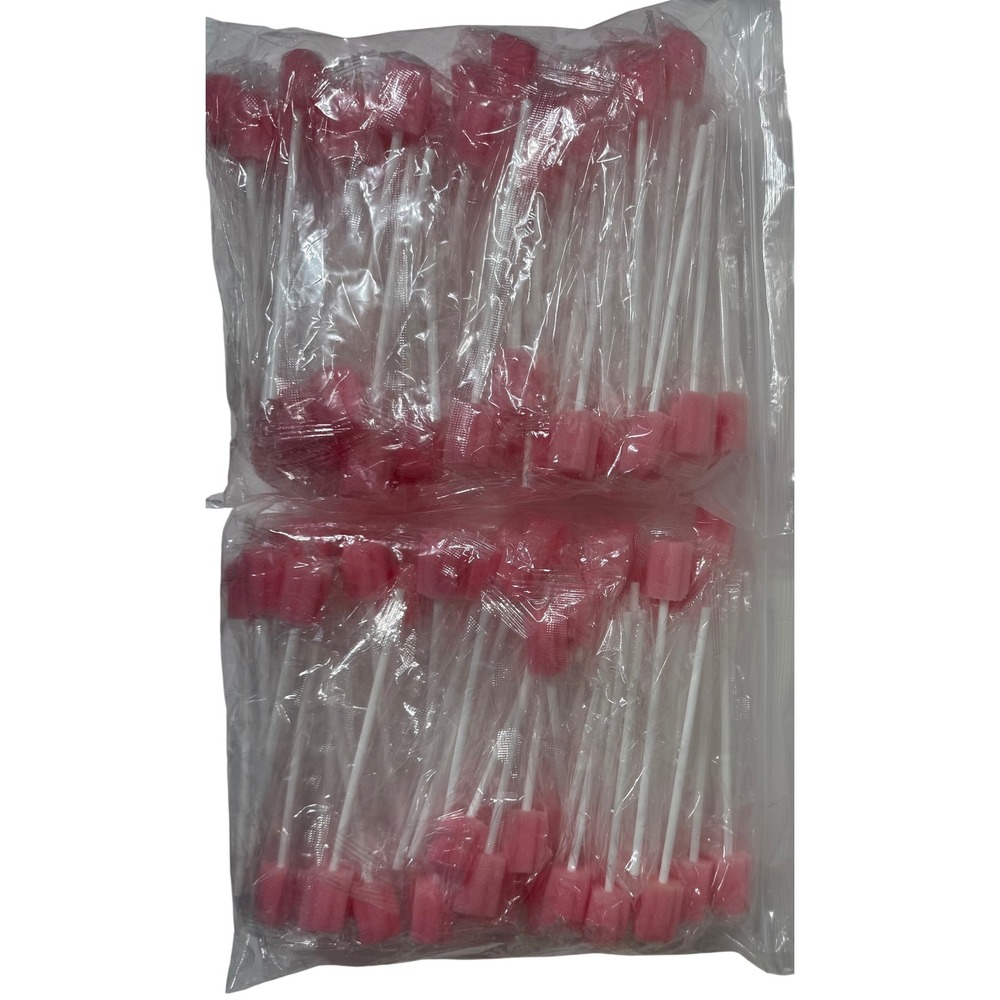 100 Pink Disposable Oral Care Dental Swabs Individually Wrapped Foam Sponges